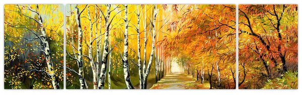 Obraz - Romantická alej podél vody, olejomalba (170x50 cm)