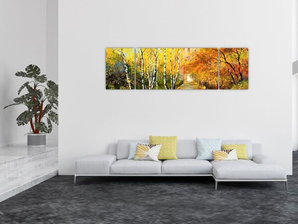 Obraz - Romantická alej podél vody, olejomalba (170x50 cm)