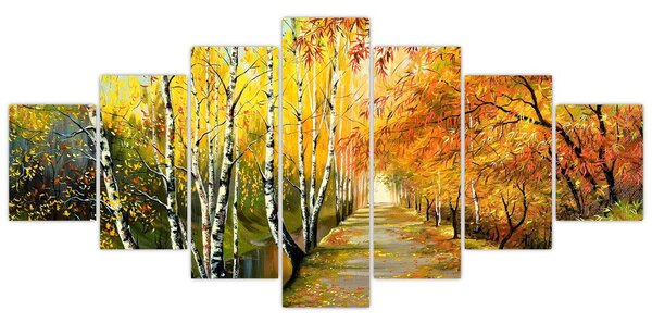 Obraz - Romantická alej podél vody, olejomalba (210x100 cm)