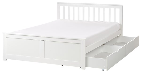 Postel se 2 zásuvkami Borovicové dřevo OLENDON 140 x 200 cm Bílá
