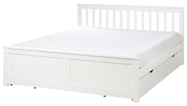 Postel se 4 zásuvkami OLENDON Borovicové dřevo Bílá 160 x 200 cm