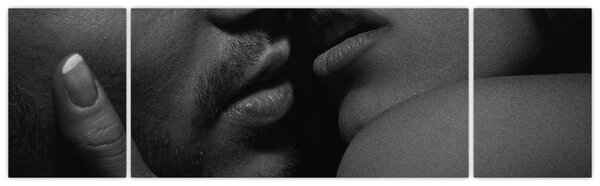 Obraz - Polibek, černobílá fotografie (170x50 cm)