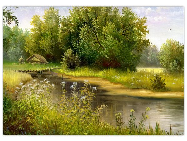 Obraz - Řeka u lesa, olejomalba (70x50 cm)