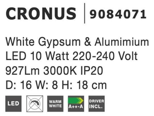 Nova Luce Dekorativní nástěnné LED osvětlení Cronus - 10 W, 927 lm, 165 x 180 x 80 mm NV 9084071