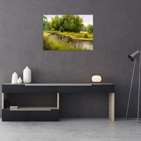 Obraz - Řeka u lesa, olejomalba (70x50 cm)