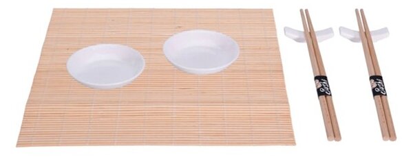 Excellent Houseware Sushi set porcelán / bambus sada 7 ks bílá
