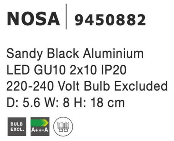 Nova Luce Interiérové nástěnné světlo Nosa - 2 x 10 W, GU10, 56 x 180 mm, černá NV 9450882