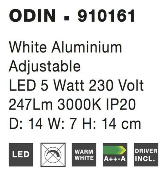 Nova Luce Kovové nástěnné LED svítidlo Odin s možností vyklopení - pr. 140 x 70 mm, 5 W, bílá NV 910161