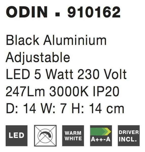 Nova Luce Kovové nástěnné LED svítidlo Odin s možností vyklopení - pr. 140 x 70 mm, 5 W, černá NV 910162