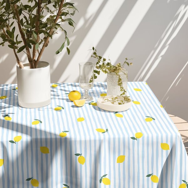 Goldea hranatý ubrus 100% bavlněné plátno - svěží citrony s proužky 140 x 220 cm