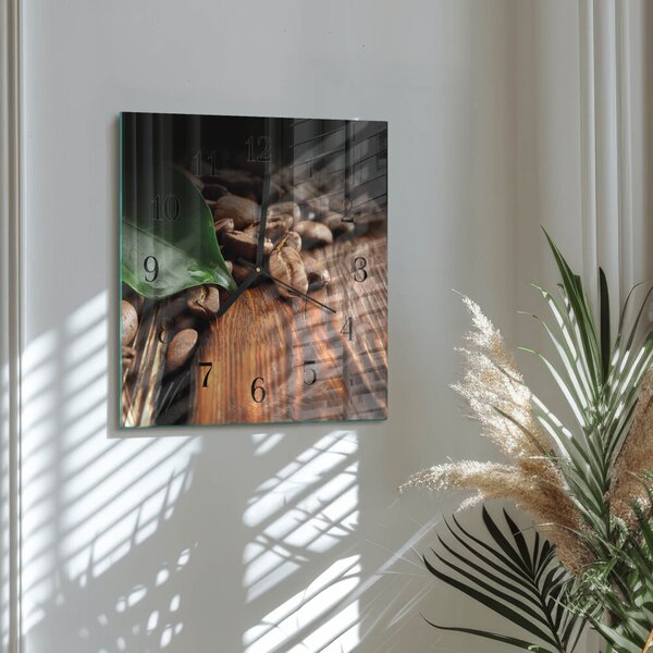 Skleněné hodiny na stěnu Kávová zrna zskc-30x30-00177183