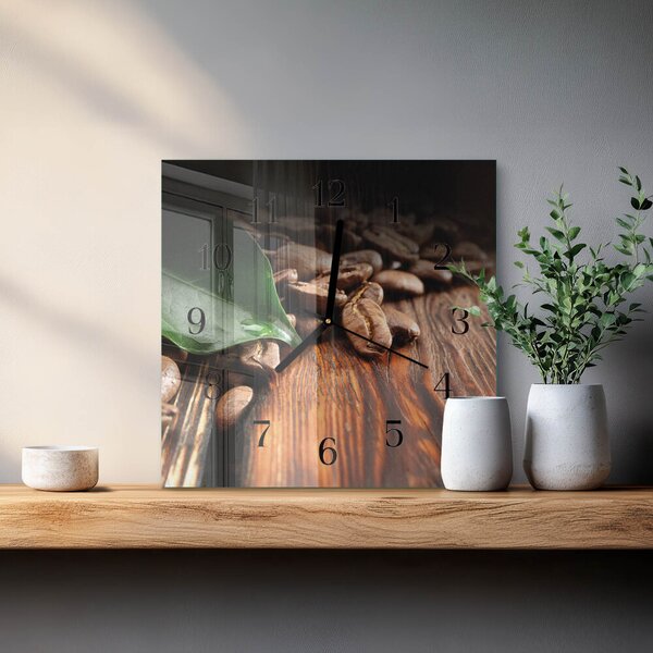 Skleněné hodiny na stěnu Kávová zrna zskc-30x30-00177183
