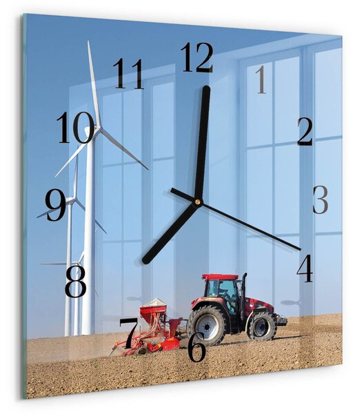 Skleněné hodiny na stěnu Traktorové pole zskc-30x30-00177165