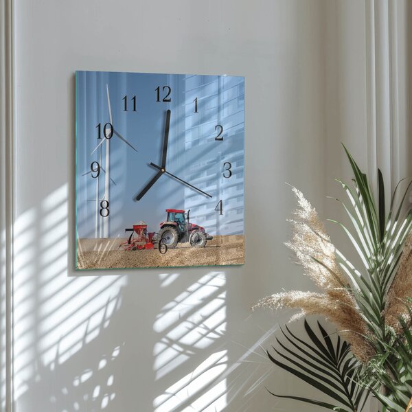 Skleněné hodiny na stěnu Traktorové pole zskc-30x30-00177165