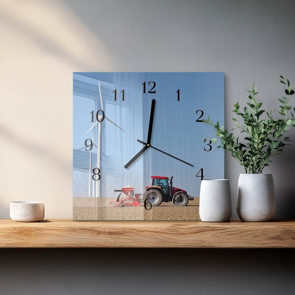 Skleněné hodiny na stěnu Traktorové pole zskc-30x30-00177165