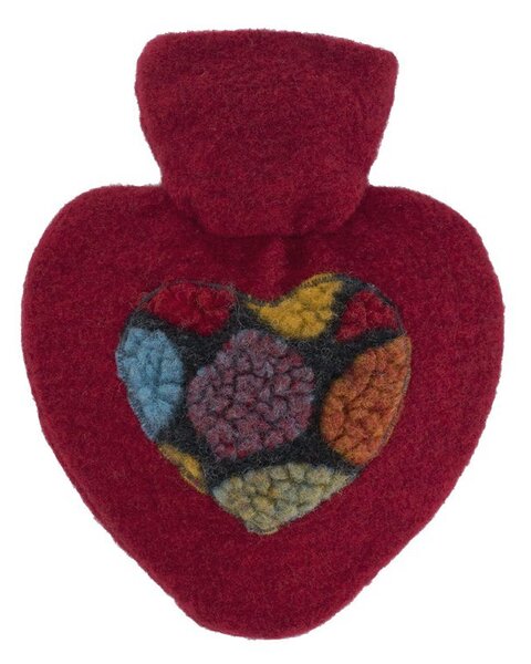 Termofor Hugo Frosch srdce s plstěným obalem, 1 l, vínová