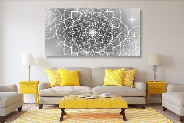 Obraz orientální Mandala v černobílém provedení