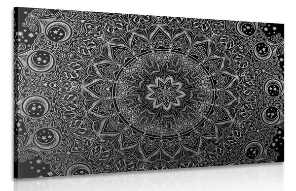 Obraz orientální Mandala v černobílém provedení