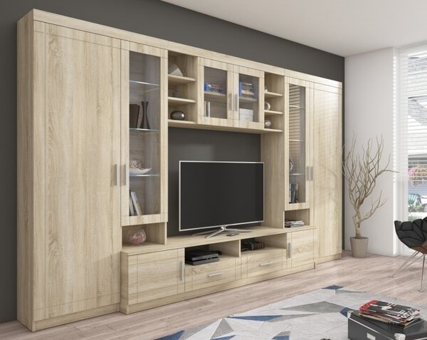Stolarz Obývací stěna PARIS dekor dub sonoma / dub sonoma, LED osvětlení NE