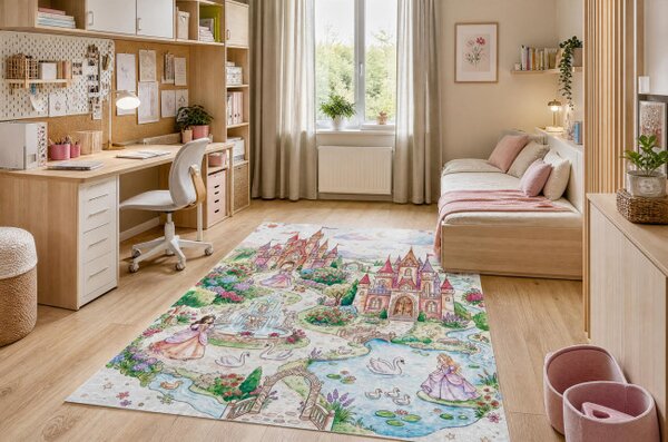 Dětský koberec protiskluzový BAMBINO 61520 krémový / růžový