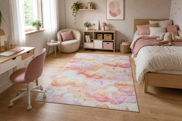 Dětský koberec protiskluzový BAMBINO 61510 krémový / růžový