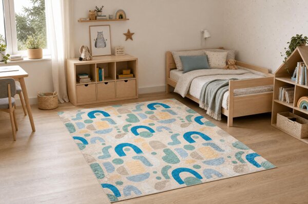 Dětský koberec protiskluzový BAMBINO 61460 béžový / modrý