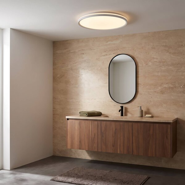 Lindby LED stropní svítidlo Edmund, bílé, Ø 39 cm, IP44, Bílá / opál, Koupelna, Plast, Moderní