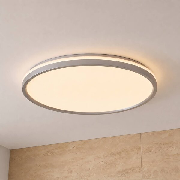 Lindby LED stropní svítidlo Edmund, stříbrné, Ø 39 cm, IP44, Hliník / šedá / zinek, Koupelna, Plast, Moderní