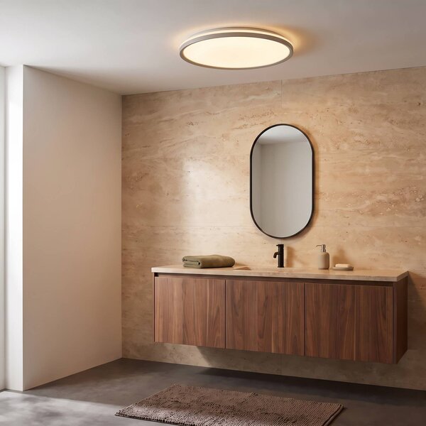 Lindby LED stropní svítidlo Edmund, stříbrné, Ø 39 cm, IP44, Hliník / šedá / zinek, Koupelna, Plast, Moderní