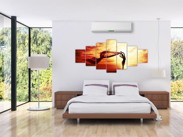 Obraz - Silueta ženy v západu slunce (210x100 cm)