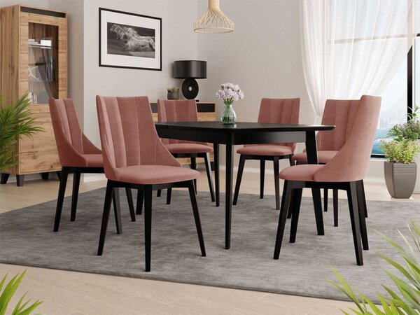 Rozkládací jídelní stůl se 6 židlemi NOWEN 2 - černý / růžový