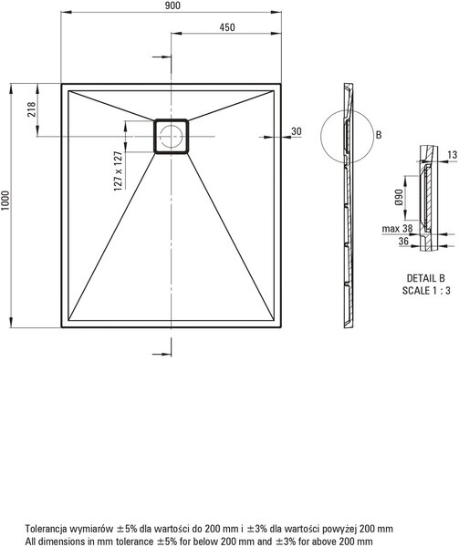 Deante Correo obdélníková sprchová vanička 100x90 cm bílá KQR_A45B