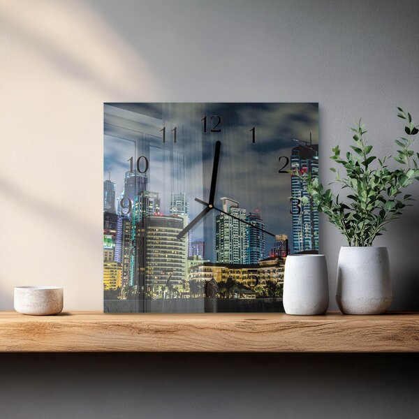 Skleněné hodiny na stěnu Noc ve městě zskc-30x30-00177327