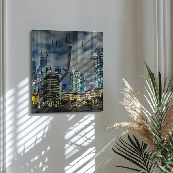 Skleněné hodiny na stěnu Noc ve městě zskc-30x30-00177327