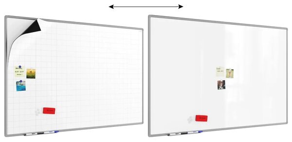 Suchostíratelná tabule 150×100 cm s hliníkovým rámem, magnetickou fólií (mřížka) a sadou příslušenství, TE1510KR