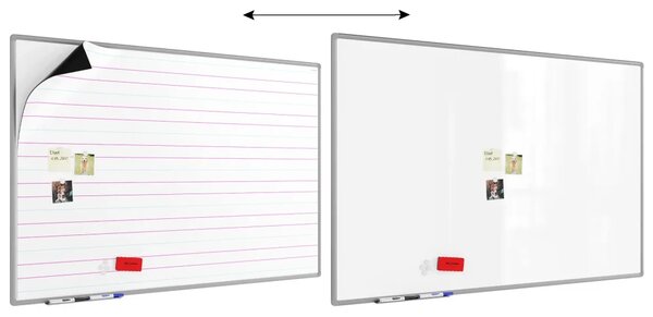 Bílá suchostíratelná tabule 150×100 cm s hliníkovým rámem, magnetickou fólií (trojlinka) a sadou příslušenství, TE15103L