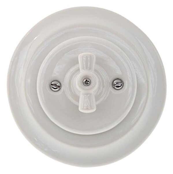 Bohemia-Design - Porcelánový retro vypínač otočný s rámečkem č. 1 bílá