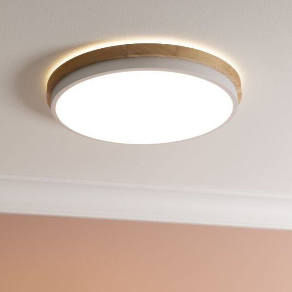 Brilliant G80845/75 Stmívatelné stopní LED svítidlo BAARLO 24W bílé & DŘEVO průměr 35cm
