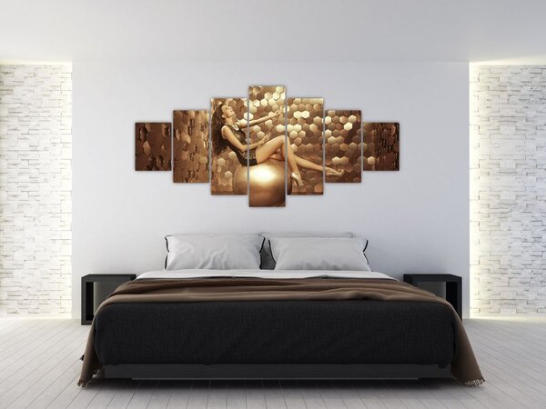 Obraz ženy ve zlaté místnosti (210x100 cm)