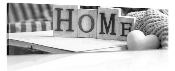 Obraz s nápisem Home a zátiším v černobílém provedení