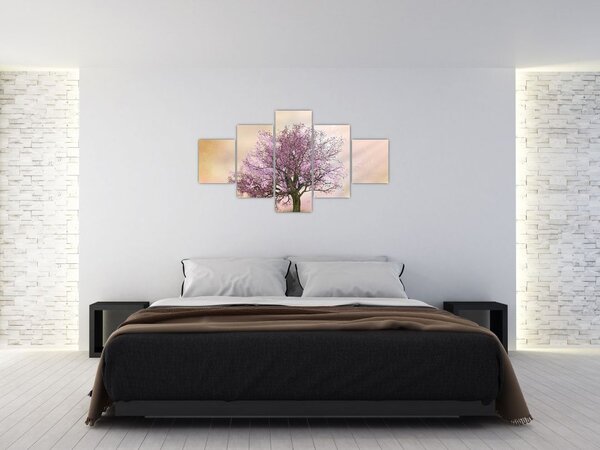 Obraz rozkvetlého stromu na vrcholku kopce (125x70 cm)