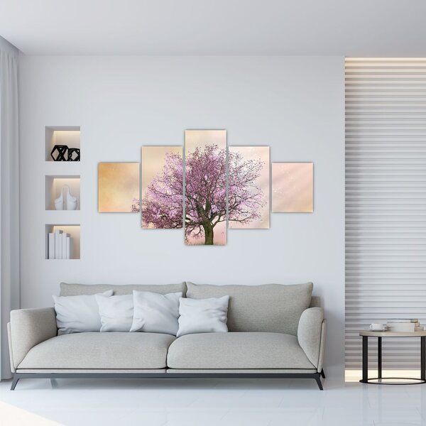 Obraz rozkvetlého stromu na vrcholku kopce (125x70 cm)