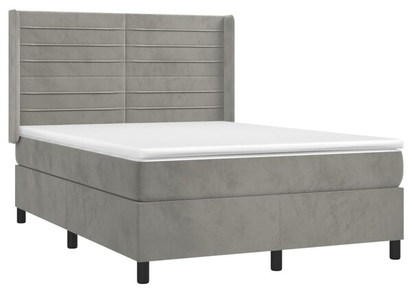 Box spring postel s matrací a LED světle šedá 140x190 cm samet 3139619