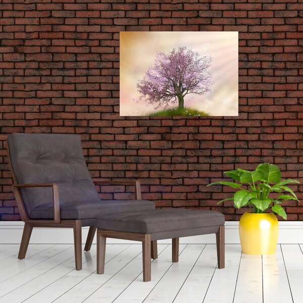 Obraz rozkvetlého stromu na vrcholku kopce (70x50 cm)