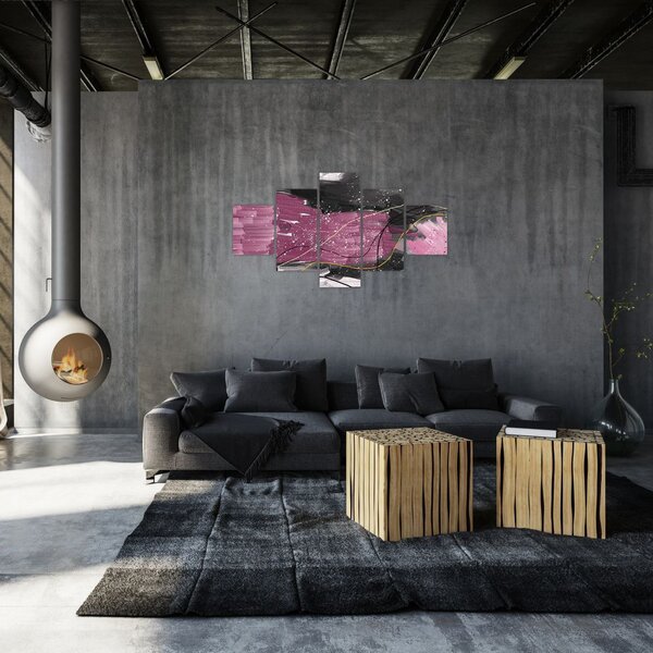 Obraz - Růžovo-černá abstrakce (125x70 cm)