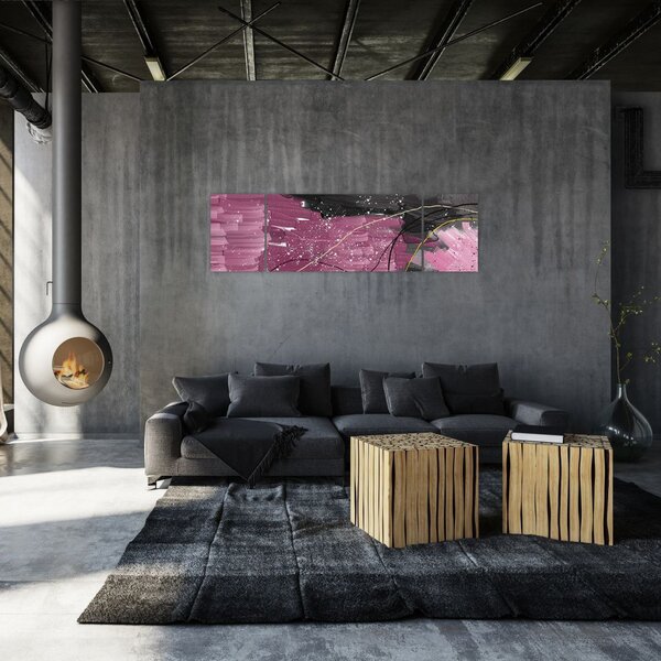 Obraz - Růžovo-černá abstrakce (170x50 cm)