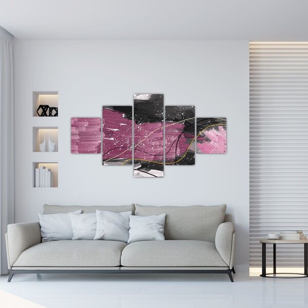 Obraz - Růžovo-černá abstrakce (125x70 cm)