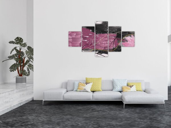Obraz - Růžovo-černá abstrakce (125x70 cm)