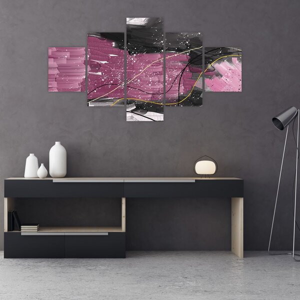 Obraz - Růžovo-černá abstrakce (125x70 cm)