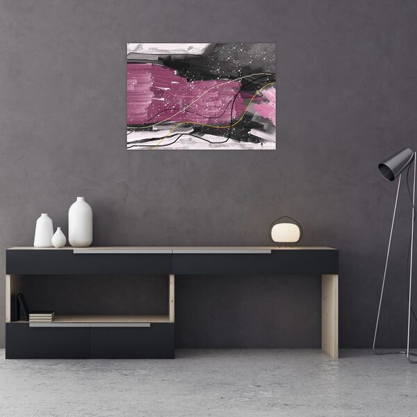 Obraz - Růžovo-černá abstrakce (70x50 cm)